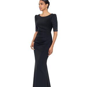 XSCAPE Women's Embellished Scuba Boat-Neck Gown Black Petite Size 12P